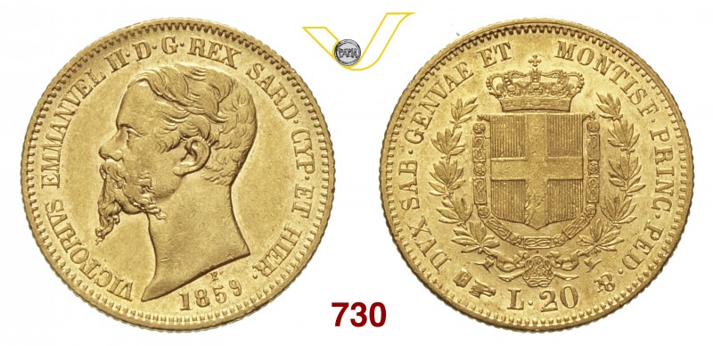 VITTORIO EMANUELE II, Re di Sardegna (1849-1861) 20 Lire 1859 Torino. MIR 1055u ...