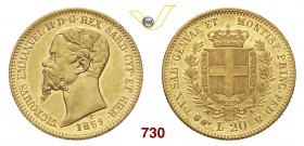 VITTORIO EMANUELE II, Re di Sardegna (1849-1861) 20 Lire 1859 Torino. MIR 1055u Pag. 355 Au g 6,44 SPL