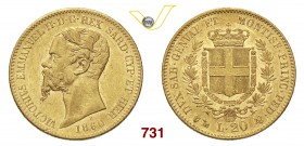 VITTORIO EMANUELE II, Re di Sardegna (1849-1861) 20 Lire 1860 Genova. MIR 1055v Pag. 356 Au g 6,44 Non comune q.SPL/SPL+