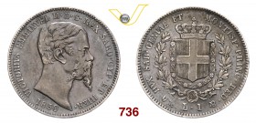 VITTORIO EMANUELE II, Re di Sardegna (1849-1861) Lira 1850 Genova. MIR 1059a Pag. 401 Ag g 4,97 Rarissima • Patina intensa q.SPL