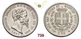 VITTORIO EMANUELE II, Re di Sardegna (1849-1861) 50 Centesimi 1852 Torino. Pag. 420 Ag g 2,54 Rara q.FDC