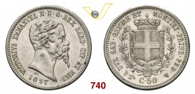 VITTORIO EMANUELE II, Re di Sardegna (1849-1861) 50 Centesimi 1857 Torino. Pag. 424 Ag g 2,50 Molto rara SPL