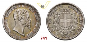 VITTORIO EMANUELE II, Re di Sardegna (1849-1861) 50 Centesimi 1860 Milano. MIR 1060j Pag. 427 Ag g 2,49 Non comune q.SPL