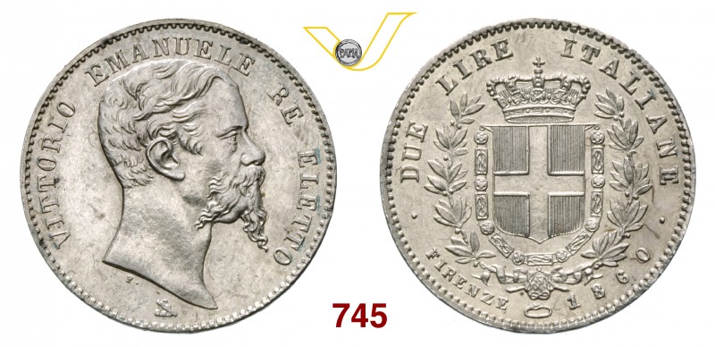 VITTORIO EMANUELE II, Re Eletto (1859-1861) 2 Lire 1860 Firenze. Pag. 436 Ag g 9...