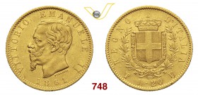 VITTORIO EMANUELE II (1861-1878) 20 Lire 1861 Torino “T su F”. MIR 1078b Pag. 455a Au g 6,43 Rara BB+