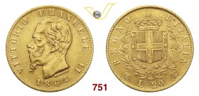 VITTORIO EMANUELE II (1861-1878) 20 Lire 1864 Torino. MIR 1078e Pag. 458 Au g 6,42 BB