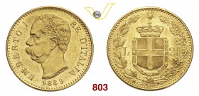 UMBERTO I (1878-1900) 20 Lire 1889 Roma. Pag. 584 MIR 1098n Au g 6,45 Rara SPL÷FDC