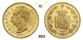 UMBERTO I (1878-1900) 20 Lire 1890 Roma. Pag. 585 MIR 1098o Au g 6,46 q.FDC