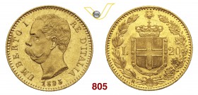 UMBERTO I (1878-1900) 20 Lire 1893 Roma. Pag. 587 MIR 1098r Au g 6,45 SPL÷FDC