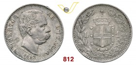 UMBERTO I (1878-1900) Lira 1892 Roma. Pag. 605 MIR 1103e Ag g 4,98 Molto rara • Alcuni lievissimi colpetti BB÷SPL