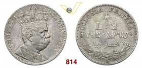 UMBERTO I - monetazione per l’Eritrea (1878-1900) 2 Lire 1890 Roma. Pag. 632 MIR 1111a Ag g 9,92 Rara BB