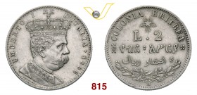 UMBERTO I - monetazione per l’Eritrea (1878-1900) 2 Lire 1896 Roma. Pag. 633 MIR 1111b Ag g 10,00 Rara BB+