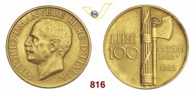 VITTORIO EMANUELE III (1900-1946) 100 Lire 1923 Roma “fascio”. Pag. 644 MIR 1116a Au g 32,27 • Due colpetti al bordo BB+