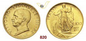 VITTORIO EMANUELE III (1900-1946) 100 Lire 1933 XI Roma. Pag. 649 MIR 1118d Au g 8,79 Rara q.FDC