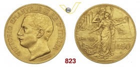 VITTORIO EMANUELE III (1900-1946) 50 Lire 1911 Roma “cinquantenario”. Pag. 656 MIR 1122a Au g 16,12 q.SPL