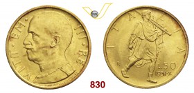 VITTORIO EMANUELE III (1900-1946) 50 Lire 1931 X Roma. Pag. 658 MIR 1123b Au g 4,41 Rara FDC