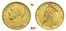 VITTORIO EMANUELE III (1900-1946) 50 Lire 1932 X Roma. Pag. 659 MIR 1123c Au g 4,42 • Hairlines da pulitura; segno sulla tempia SPL