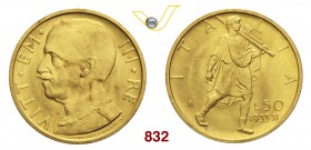 VITTORIO EMANUELE III (1900-1946) 50 Lire 1933 XI Roma. Pag. 660 MIR 1123d Au g 4,41 Molto rara FDC