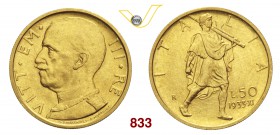VITTORIO EMANUELE III (1900-1946) 50 Lire 1933 XI Roma. Pag. 660 MIR 1123d Au g 4,43 Molto rara SPL+