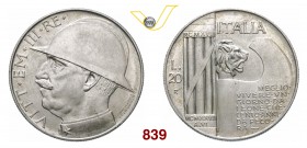 VITTORIO EMANUELE III (1900-1946) 20 Lire 1928 VI Roma “elmetto”. Pag. 680 MIR 1129a Ag g 19,92 SPL