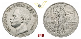 VITTORIO EMANUELE III (1900-1946) 5 Lire 1911 Roma “Cinquantenario”. Pag. 707 MIR 1135a Ag g 25,00 • Segni sulla nuca BB/q.SPL