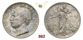 VITTORIO EMANUELE III (1900-1946) 2 Lire 1911 Roma “cinquantenario”. Pag. 736 MIR 1141a Ag g 10,04 SPL÷FDC