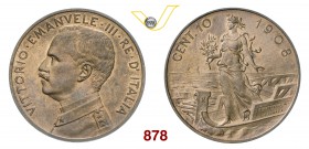 VITTORIO EMANUELE III (1900-1946) 10 Centesimi 1908 Roma “Italia su prora”. Pag. 862 MIR 1156a Cu g 9,87 Di grande rarità, pochi pezzi conosciuti • Ex...