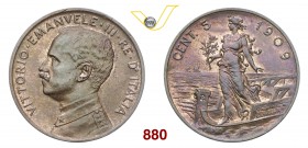 VITTORIO EMANUELE III (1900-1946) 5 Centesimi 1909 Roma “Italia su prora”. Pag. 893 MIR 1163b Cu g 4,84 FDC