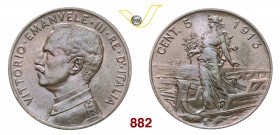VITTORIO EMANUELE III (1900-1946) 5 Centesimi 1913 Roma “Italia su prora” con punto. Pag. 895 MIR 1163d Cu g 5,07 FDC