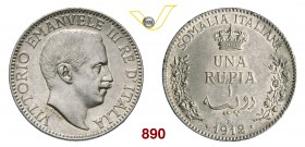 VITTORIO EMANUELE III - monetazione per la Somalia (1900-1946) Rupia 1912 Roma. Pag. 959 MIR 1175b Ag g 11,68 • Alcuni colpetti al bordo SPL