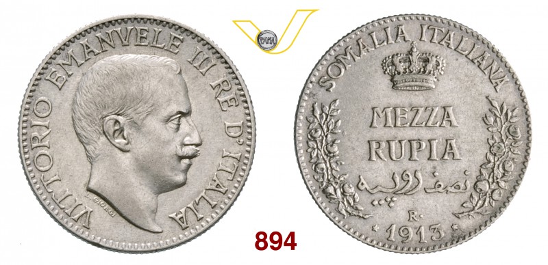 VITTORIO EMANUELE III - monetazione per la Somalia (1900-1946) Mezza Rupia 1913 ...