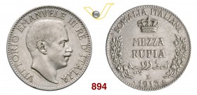 VITTORIO EMANUELE III - monetazione per la Somalia (1900-1946) Mezza Rupia 1913 Roma. Pag. 968 MIR 1176c Ag g 5,82 BB+