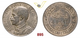 VITTORIO EMANUELE III - monetazione per la Somalia (1900-1946) 4 Bese 1923 Roma. Pag. 977 Cu g 9,17 q.FDC