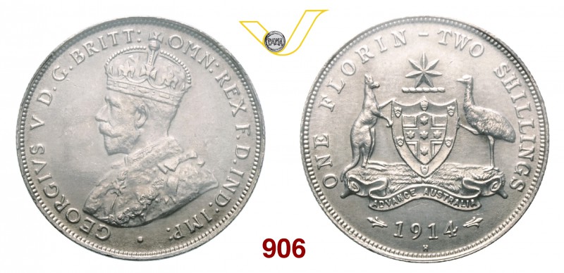 AUSTRALIA GIORGIO V (1910-1936) 2 Scellini 1914, Birmingham. Kr. 27 Ni • Sigilla...