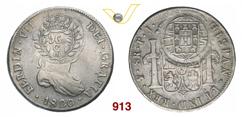 BRASILE CUIABA 960 Reis contromarcato su un 8 Reales boliviano 1820 della zecca ...
