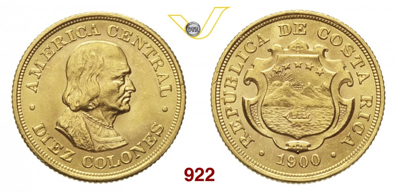 COSTA RICA 10 Colones 1900. Fb. 20 Au g 7,78 q.FDC