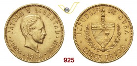 CUBA 5 Pesos 1916. Fb. 4 Au g 8,37 BB/SPL