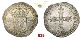 FRANCIA LOUIS XIII (1610-1643) Quarto di Scudo o Testone 1642. D/ Stemma coronato R/ Croce gigliata. Duplessy 1332b Ag g 9,62 q.FDC