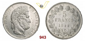 FRANCIA LUIGI FILIPPO (1830-1848) 5 Franchi 1845 BB, Strasburgo. Kr. 749.3 Gad. 678a Ag g 24,97 • Lievissimo colpetto BB÷SPL