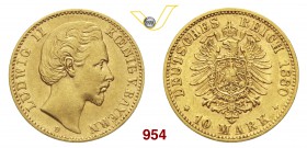 GERMANIA - Bayern LUDOVICO II (1864-1886) 10 Marchi 1880 D. Fb. 3766 Au g 3,95 Rara q.SPL
