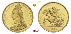 GRAN BRETAGNA VITTORIA (1837-1901) 5 Pounds 1887 Giubileo. Kr. 769 Fb. 390 g 39,98 SPL÷FDC