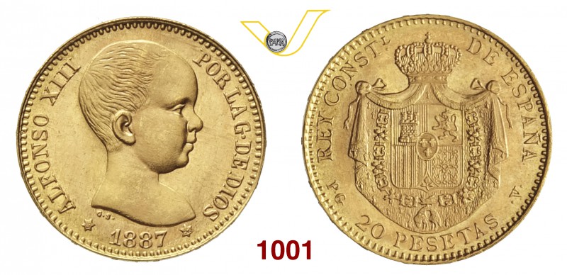 SPAGNA ALFONSO XII (1874-1885) 20 Pesetas 1887 (1962). Fb. 345r Varesi 626 Au g ...