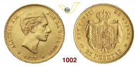 SPAGNA ALFONSO XII (1874-1885) 25 Pesetas 1877. Fb. 342 Au g 8,01 SPL
