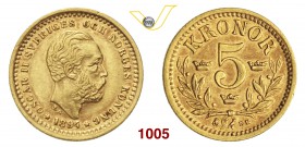 SVEZIA OSCAR II (1872-1907) 5 Kronor 1894. Kr. 756 Au g 2,24 SPL