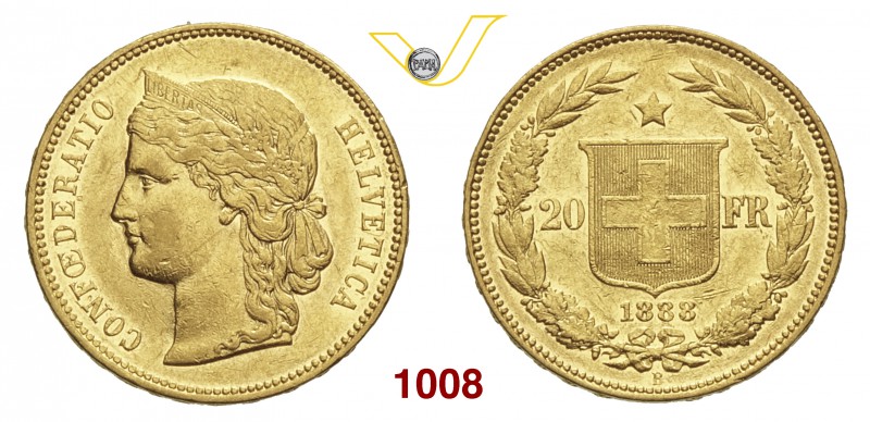 SVIZZERA 20 Franchi 1888. Varesi 642 Au g 6,45 Rarissima • Lievissimo colpetto; ...