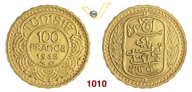 TUNISIA AHMAD PASHA BEY (1929-1942) 100 Franchi 1932. Kr. 257 Au g 6,55 q.FDC