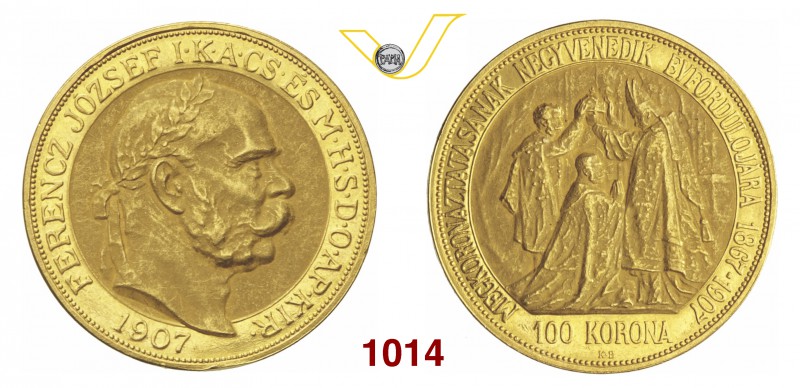 UNGHERIA FRANCESCO GIUSEPPE I (1848-1916) 100 Corone 1907 "40° incoronazione". F...