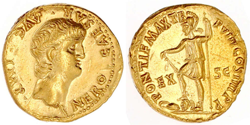 Aureus 61/62. NERO CAESAR AVG IMP. Kopf r./PONTIF MAX TRP VIII COS IIII PP EX SC...