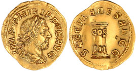 Aureus 248. Belorb., drap. Brb. r./SAECVLARES AVGG. Säule mit COS III. 4,01 g. vorzüglich, kl. Kratzer und Randfehler, äußerst selten Exemplar der Slg...