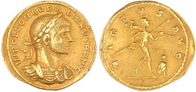 Aureus 271/272, Mediolanum. Gepanzerte, belorbeerte Büste r./VIRTVS AVG. Virtus geht r., zu Füßen Gefangener. 4,70 g. sehr schön/vorzüglich Exemplar N...